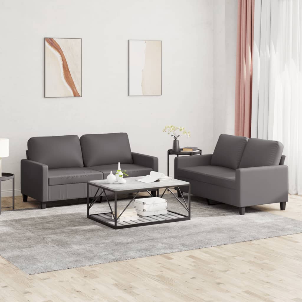 Ensemble de canapés 2 pcs avec coussins Gris Similicuir