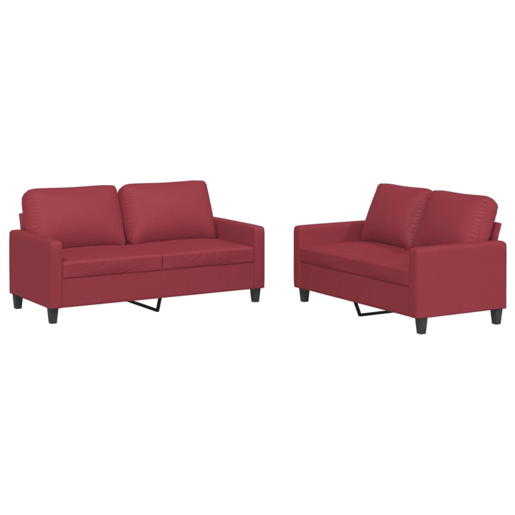 Ensemble de canapés 2 pcs et coussins Rouge bordeaux Similicuir