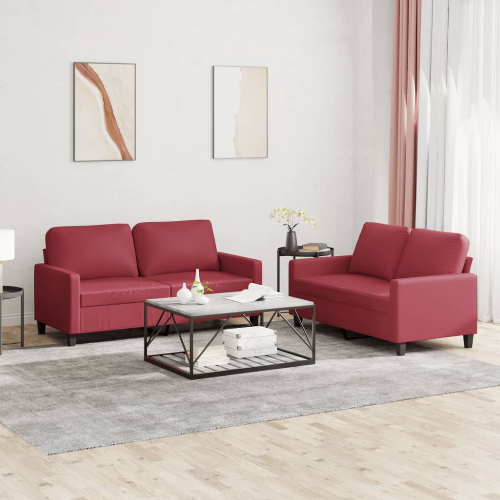 Ensemble de canapés 2 pcs et coussins Rouge bordeaux Similicuir