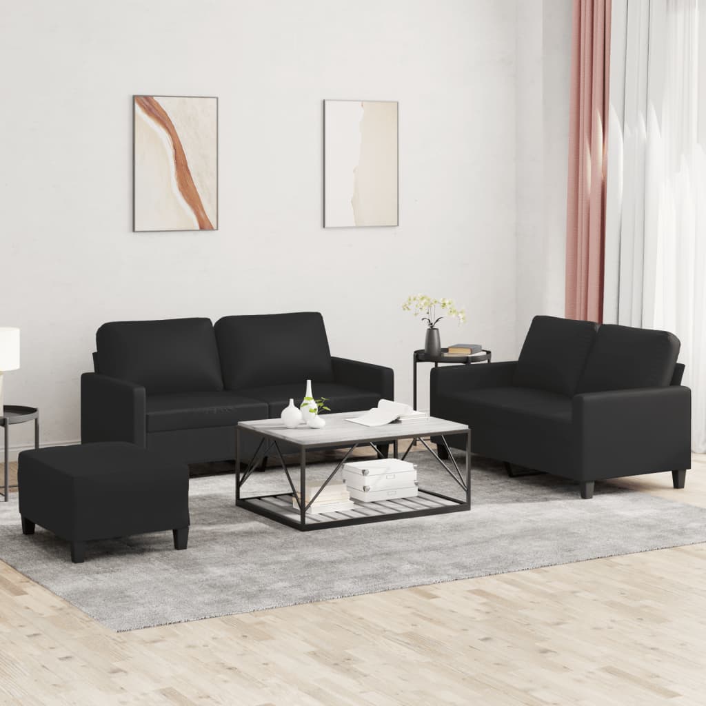 Ensemble de canapés 3 pcs avec coussins Noir Similicuir