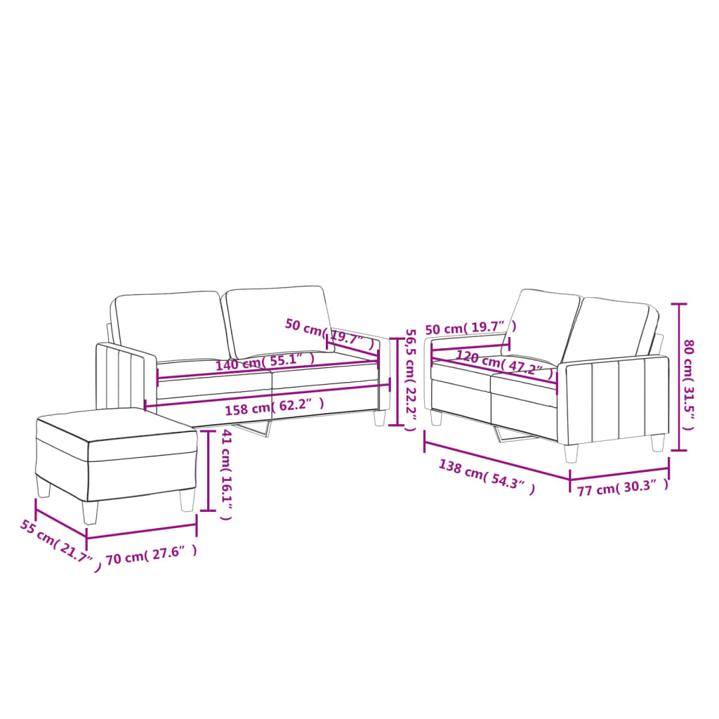 Ensemble de canapés 3 pcs avec coussins Gris Similicuir