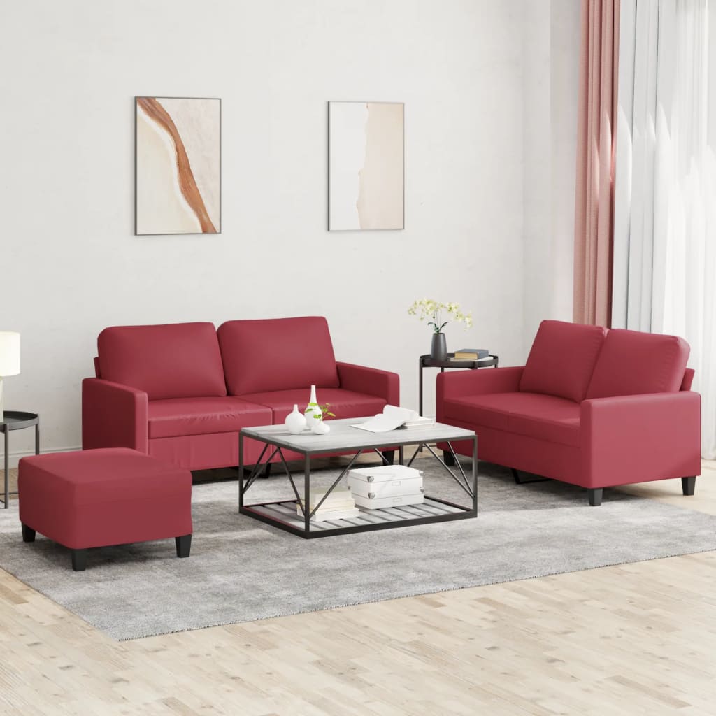 Ensemble de canapés 3 pcs et coussins Rouge bordeaux Similicuir