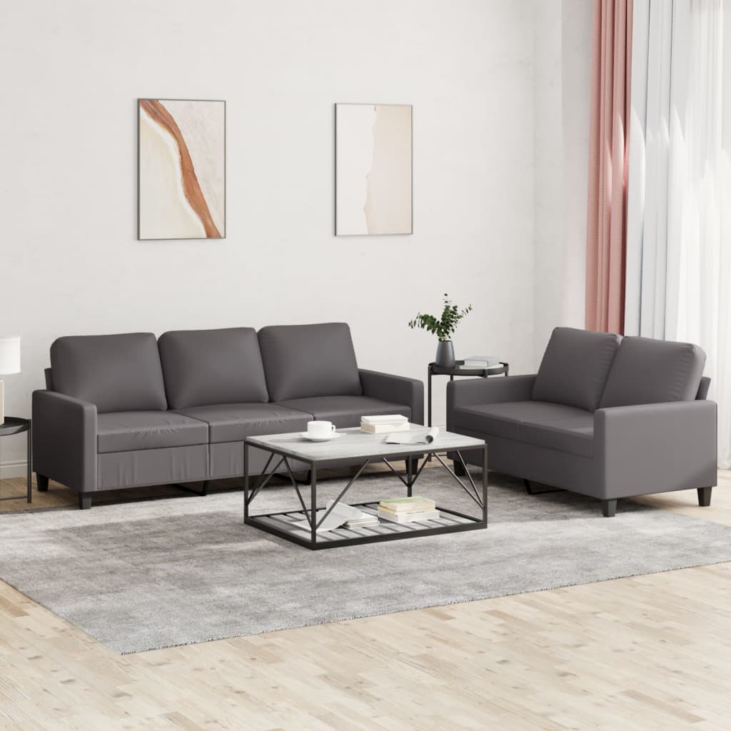 Ensemble de canapés 2 pcs avec coussins Gris Similicuir