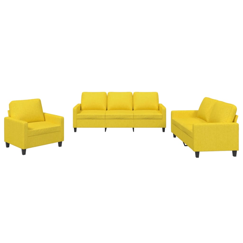 Ensemble de canapés 3 pcs avec coussins Jaune clair Tissu