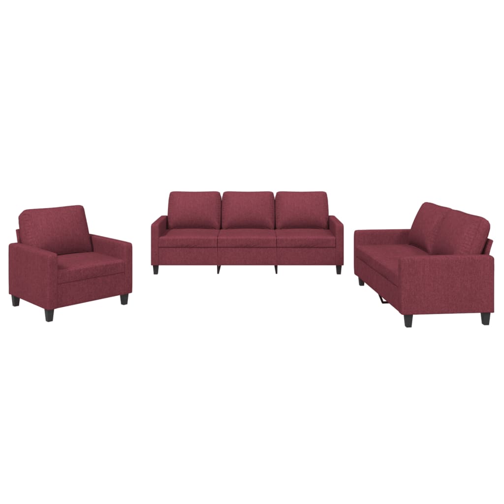 Ensemble de canapés 3 pcs avec coussins Rouge bordeaux Tissu