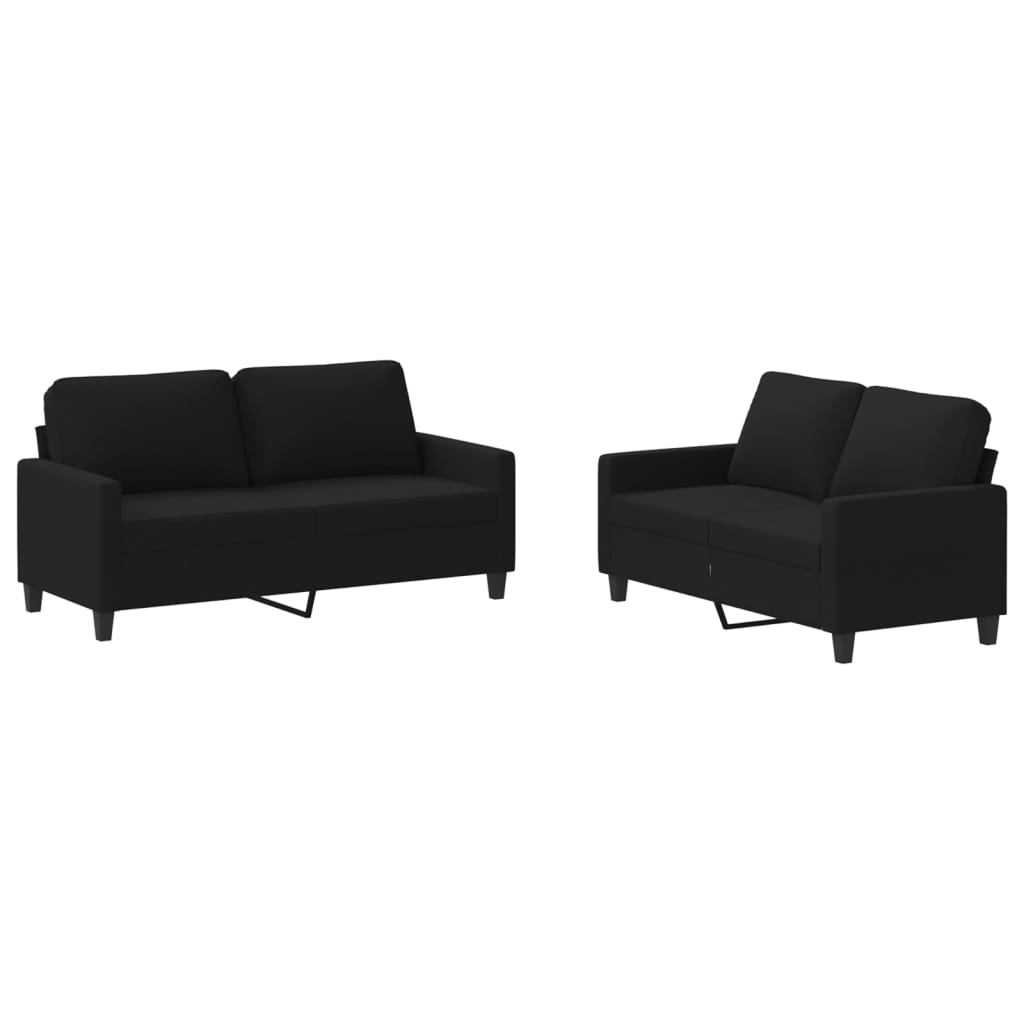 Ensemble de canapés 2 pcs avec coussins Noir Tissu