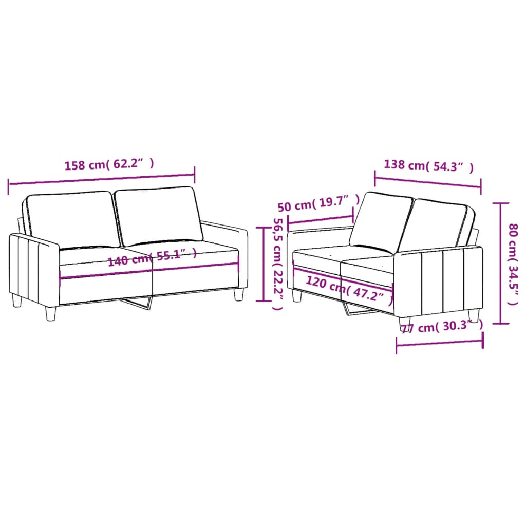 Ensemble de canapés 2 pcs avec coussins Jaune clair Tissu