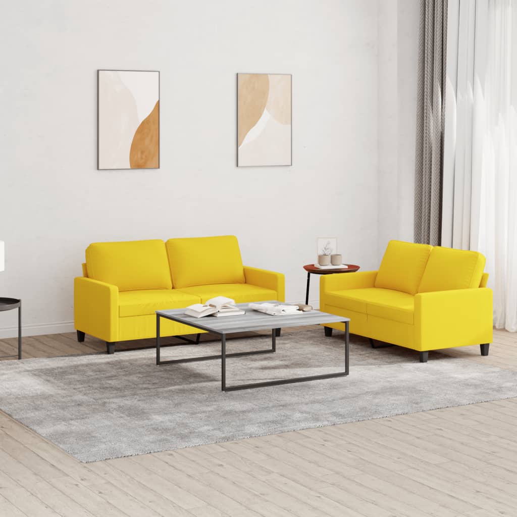 Ensemble de canapés 2 pcs avec coussins Jaune clair Tissu