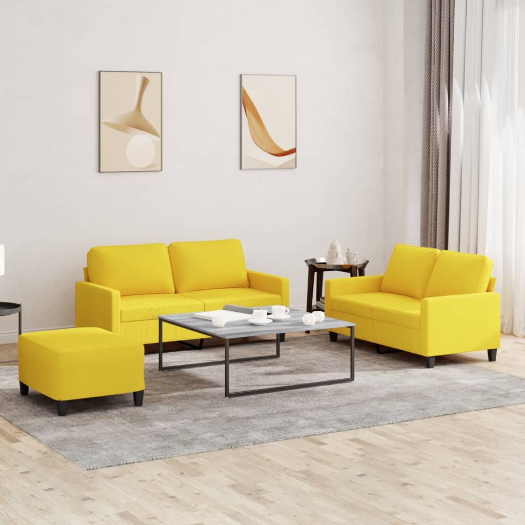 Ensemble de canapés 3 pcs avec coussins Jaune clair Tissu