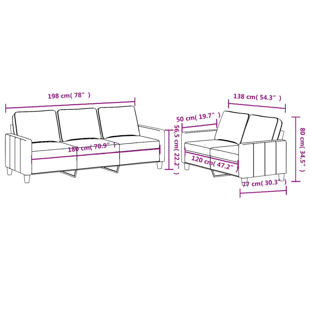 Ensemble de canapés 2 pcs avec coussins Gris foncé Tissu