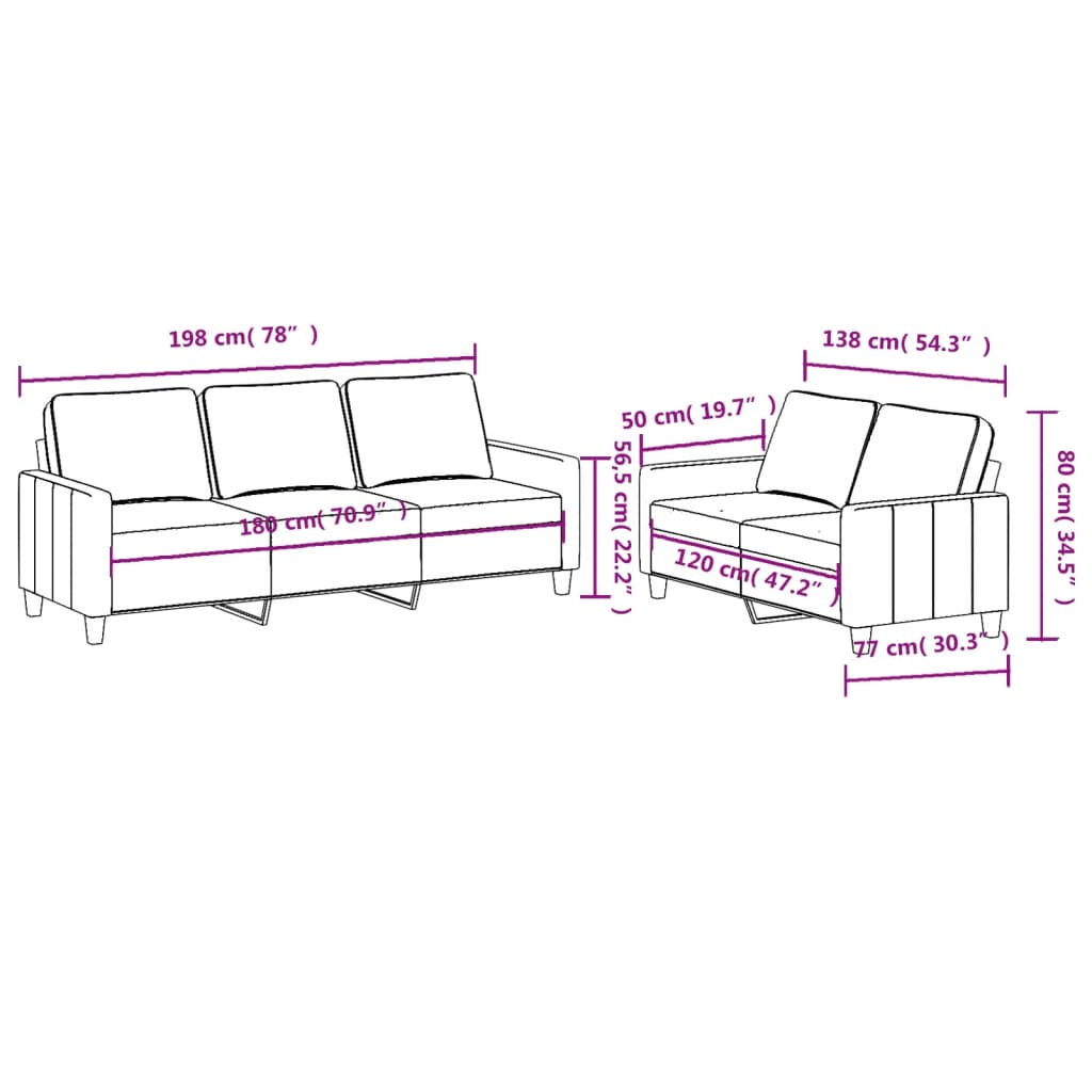 Ensemble de canapés 2 pcs avec coussins Jaune clair Tissu