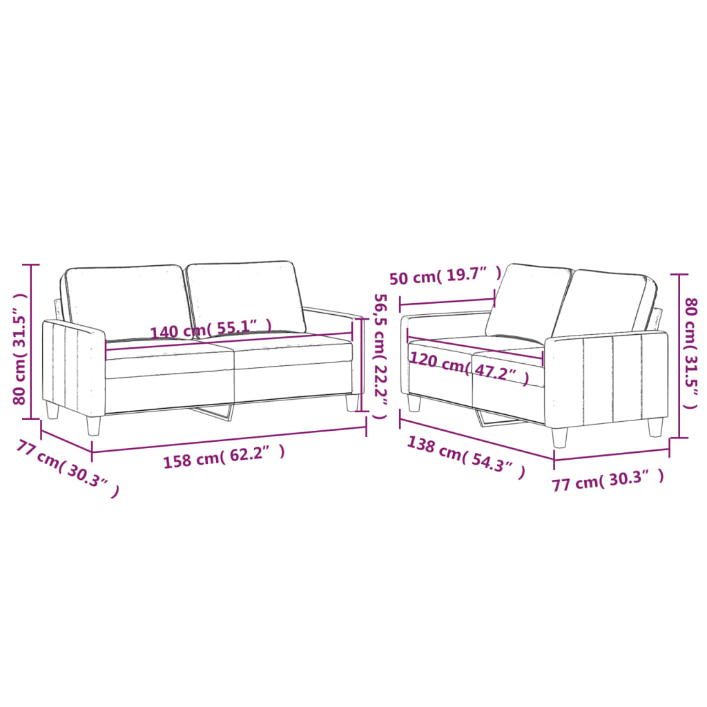 Ensemble de canapés 2 pcs avec coussins Gris clair Velours