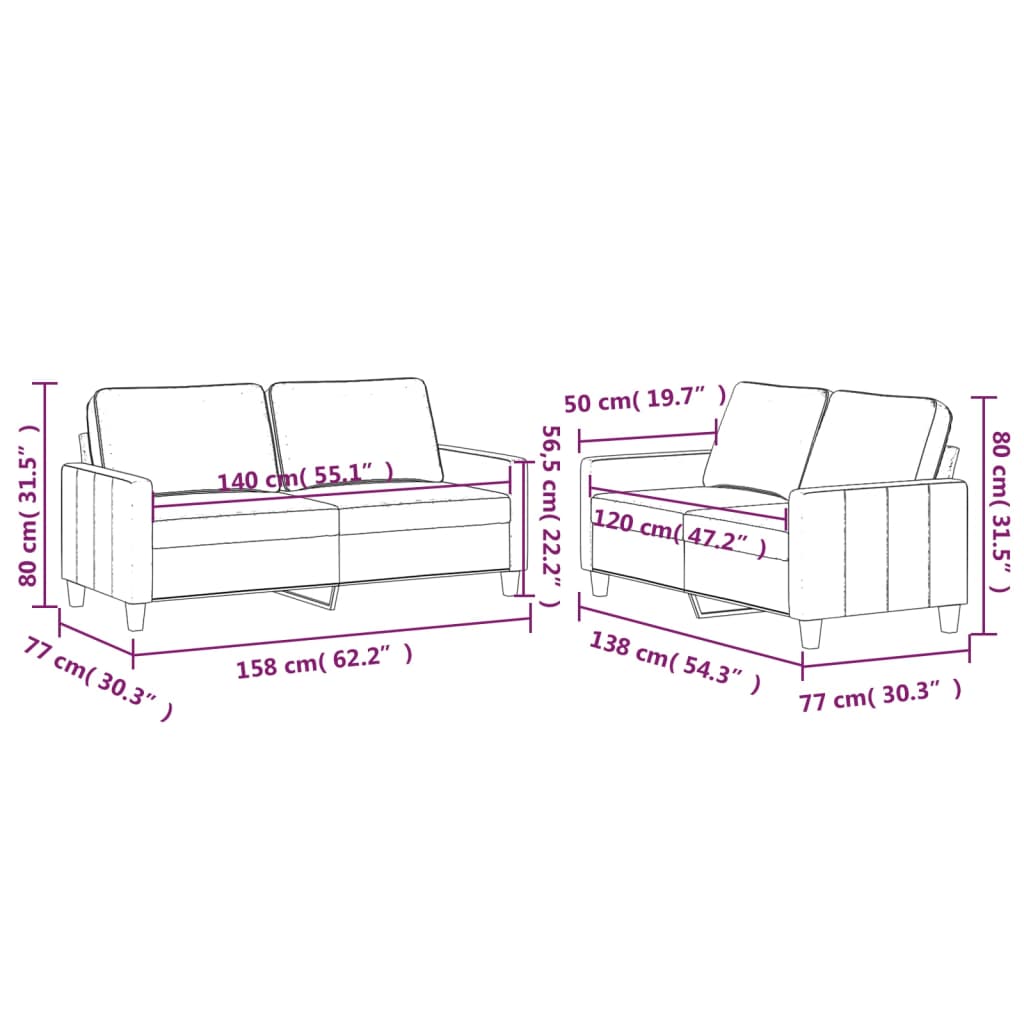 Ensemble de canapés 2 pcs avec coussins Gris foncé Velours