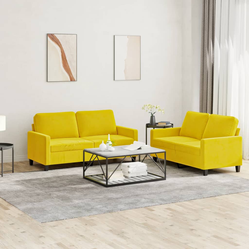 Ensemble de canapés 2 pcs avec coussins Jaune Velours