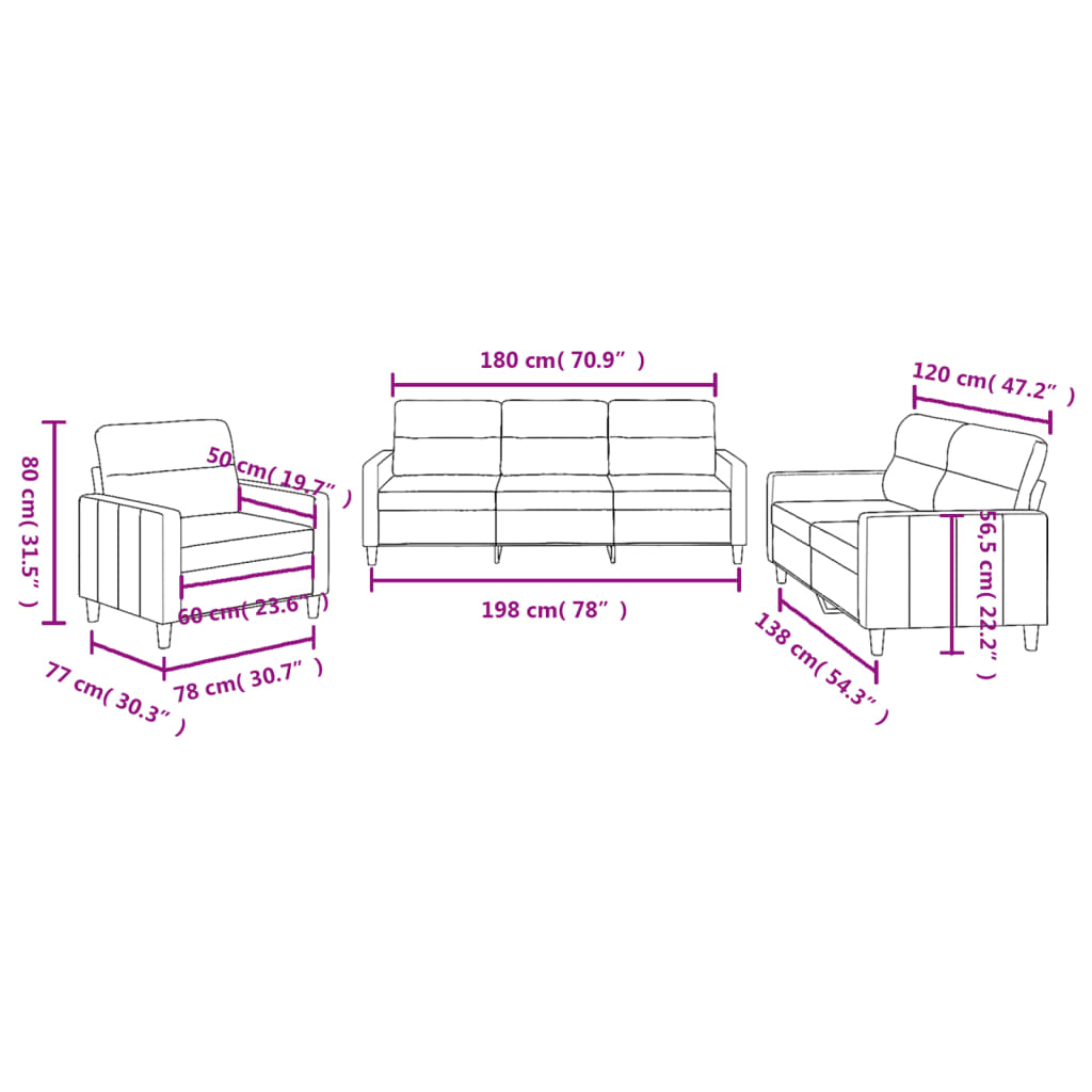 Ensemble de canapés 3 pcs avec coussins Marron Tissu