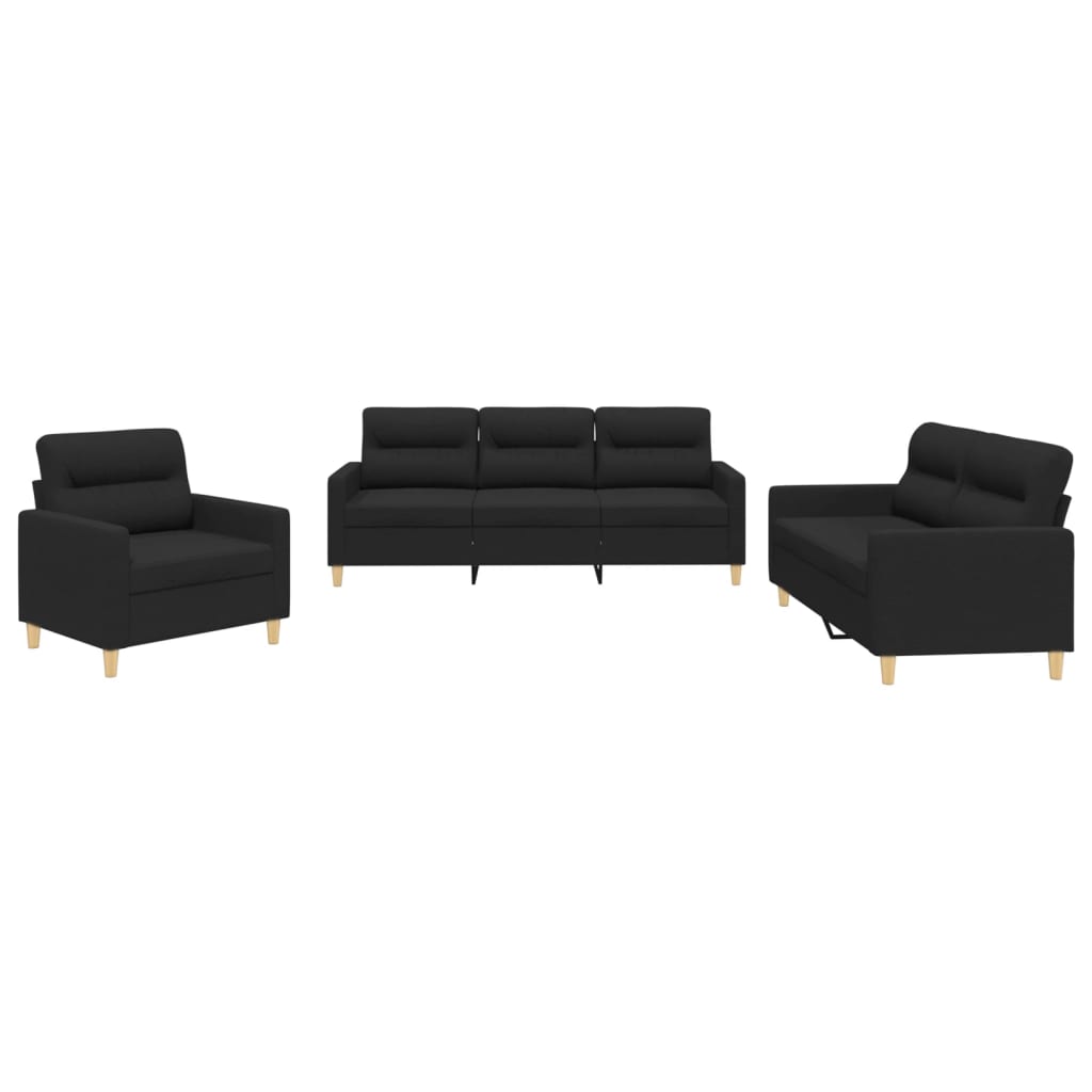 Ensemble de canapés 3 pcs avec coussins Noir Tissu