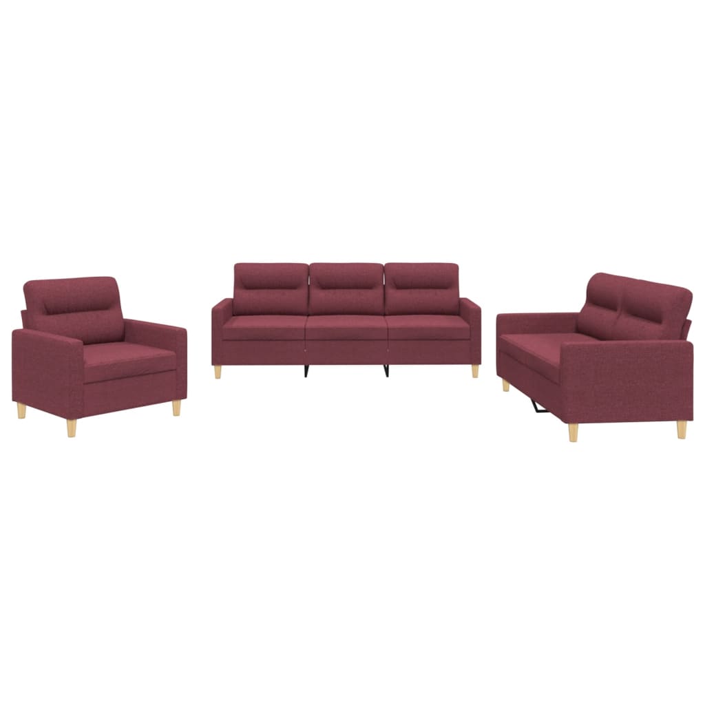 Ensemble de canapés 3 pcs avec coussins Rouge bordeaux Tissu