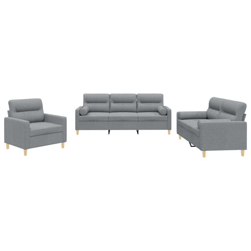 Ensemble de canapés 3 pcs coussins gris clair tissu