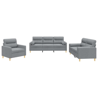 Ensemble de canapés 3 pcs coussins gris clair tissu