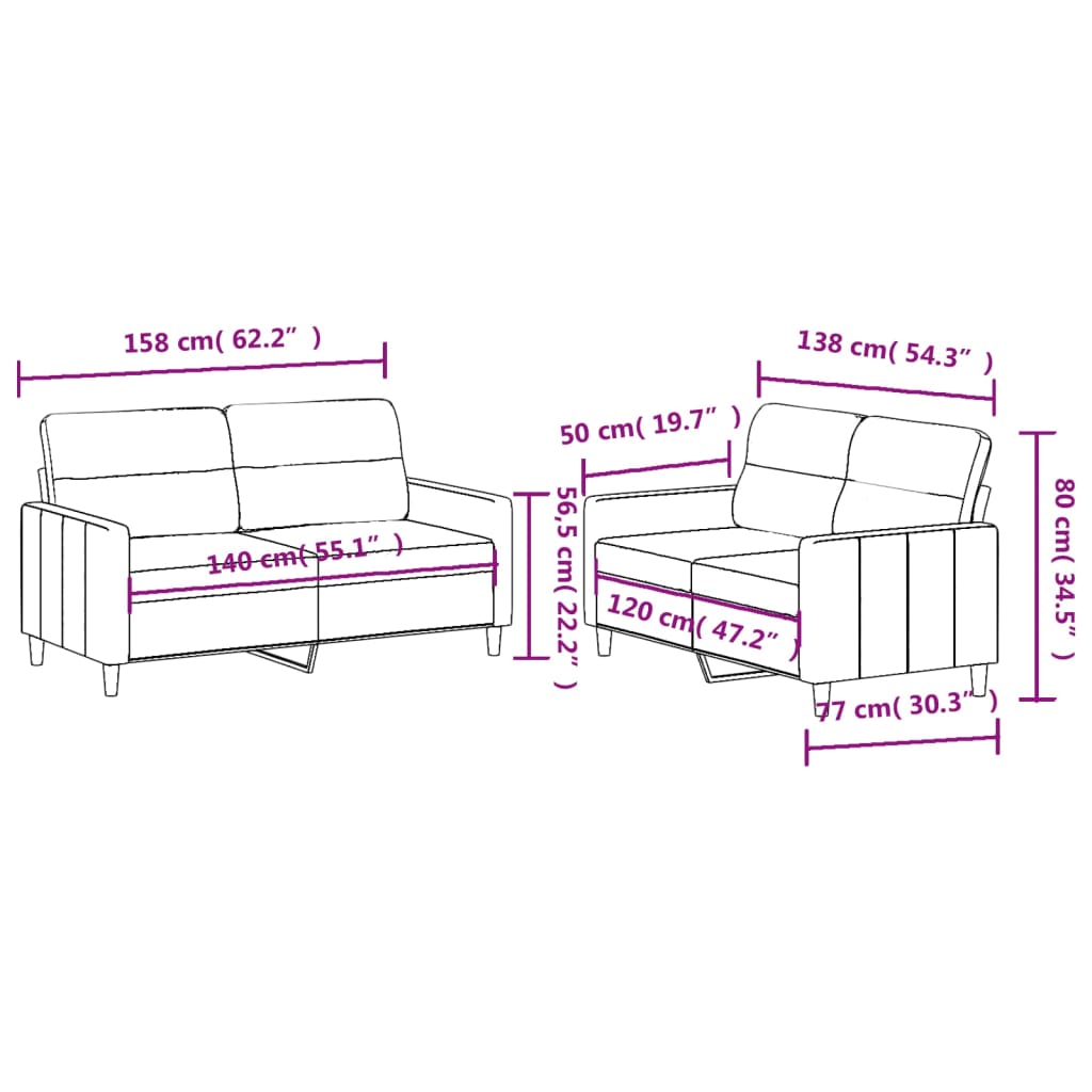 Ensemble de canapés 2 pcs avec coussins Gris foncé Tissu