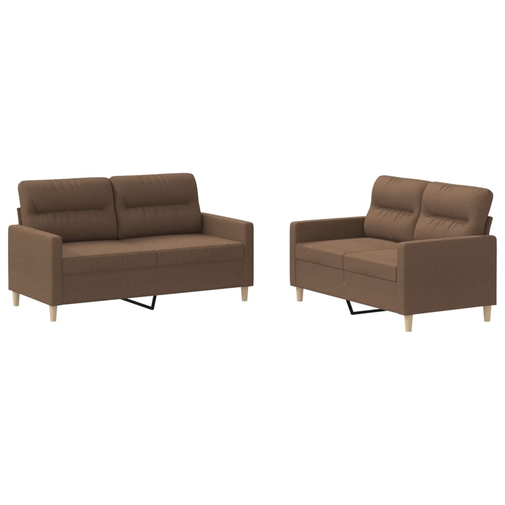 Ensemble de canapés 2 pcs avec coussins Marron Tissu