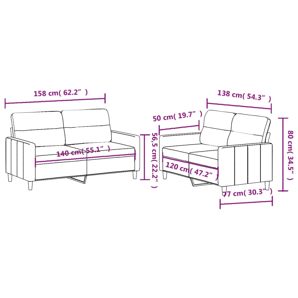 Ensemble de canapés 2 pcs avec coussins Marron Tissu