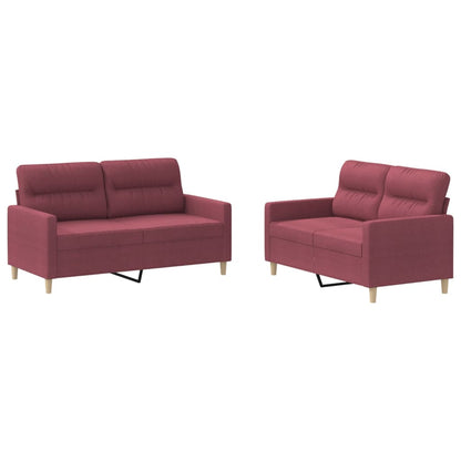 Ensemble de canapés 2 pcs avec coussins Rouge bordeaux Tissu