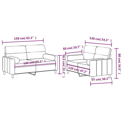 Ensemble de canapés 2 pcs coussins gris clair tissu