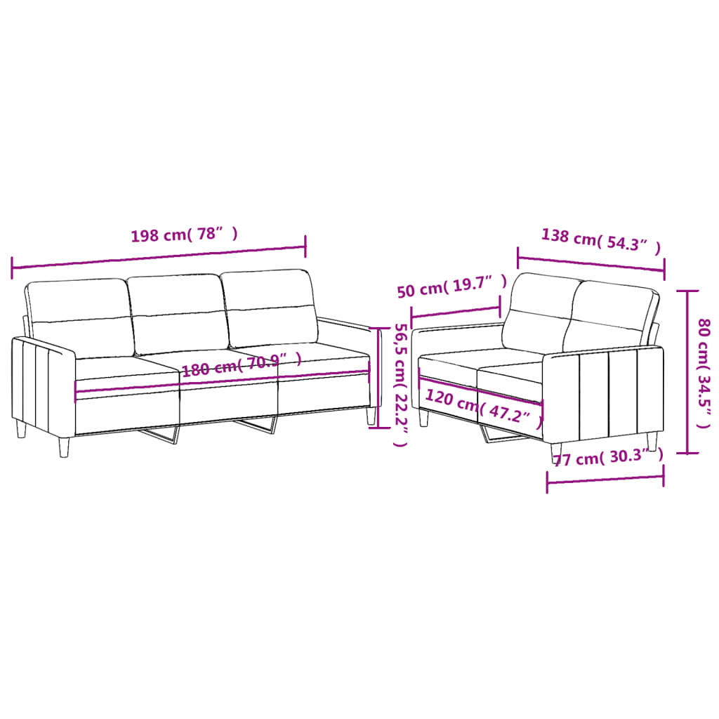 Ensemble de canapés 2 pcs avec coussins Gris clair Tissu