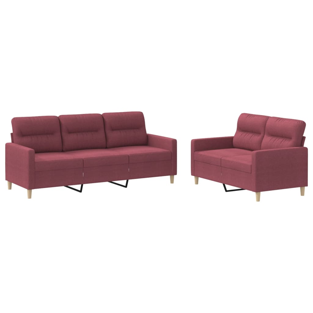 Ensemble de canapés 2 pcs avec coussins Rouge bordeaux Tissu