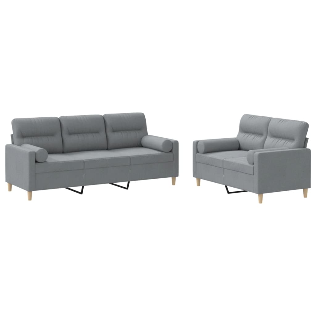 Ensemble de canapés 2 pcs coussins gris clair tissu