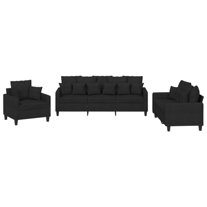 Ensemble de canapés 3 pcs avec coussins noir tissu