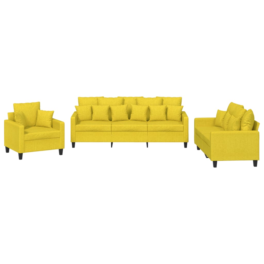 Ensemble de canapés 3 pcs avec coussins jaune clair tissu