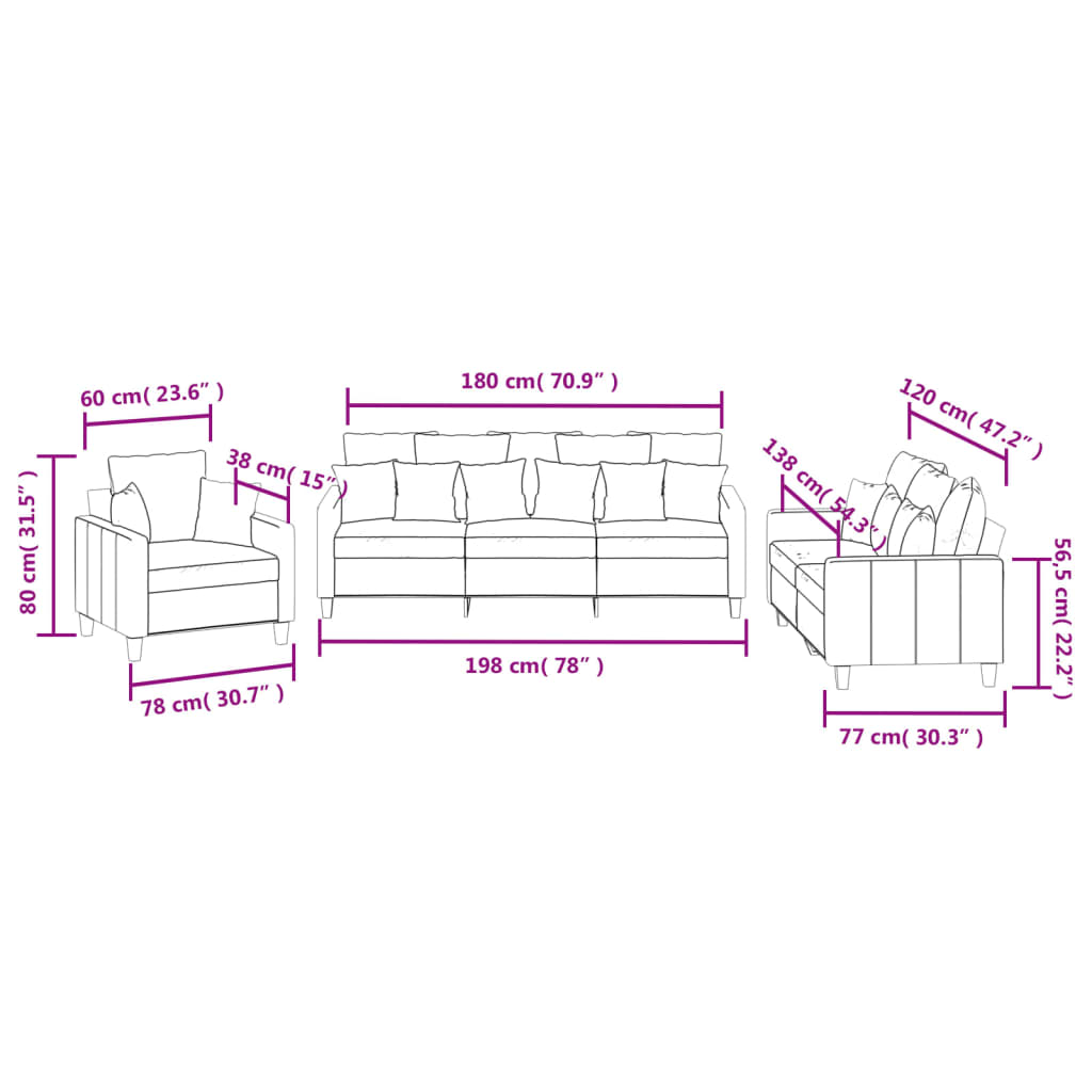 Ensemble de canapés 3 pcs avec coussins jaune clair tissu