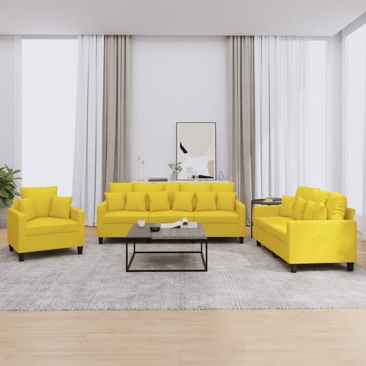 Ensemble de canapés 3 pcs avec coussins jaune clair tissu