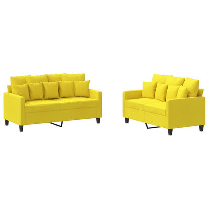 Ensemble de canapés 2 pcs avec coussins Jaune clair Tissu