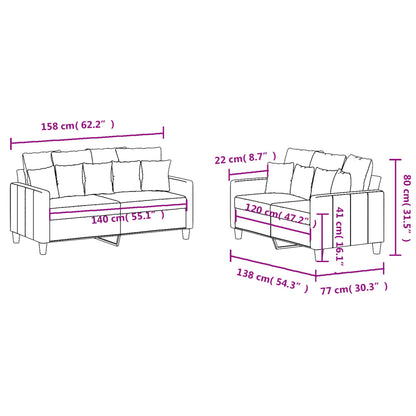 Ensemble de canapés 2 pcs avec coussins Jaune clair Tissu