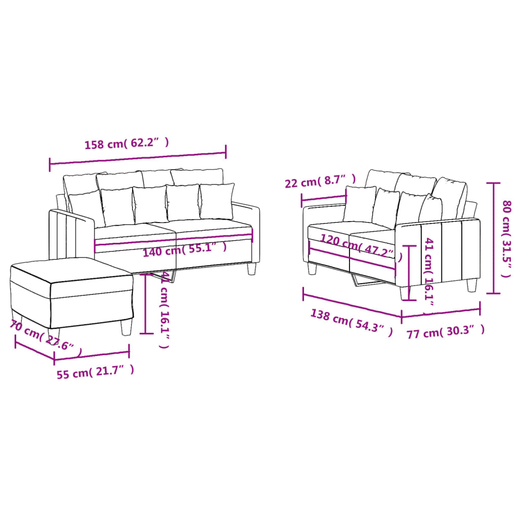 Ensemble de canapés 3 pcs avec coussins Jaune clair Tissu