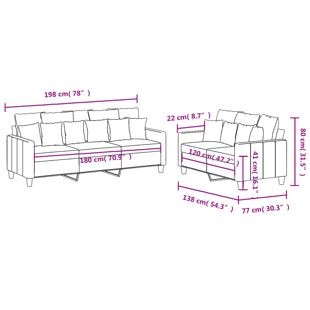 Ensemble de canapés 2 pcs avec coussins Jaune clair Tissu