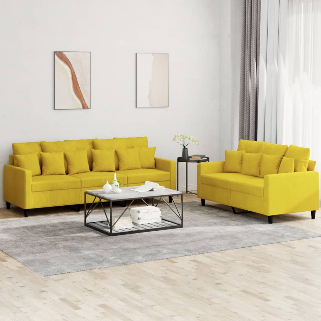 Ensemble de canapés 2 pcs avec coussins Jaune Velours