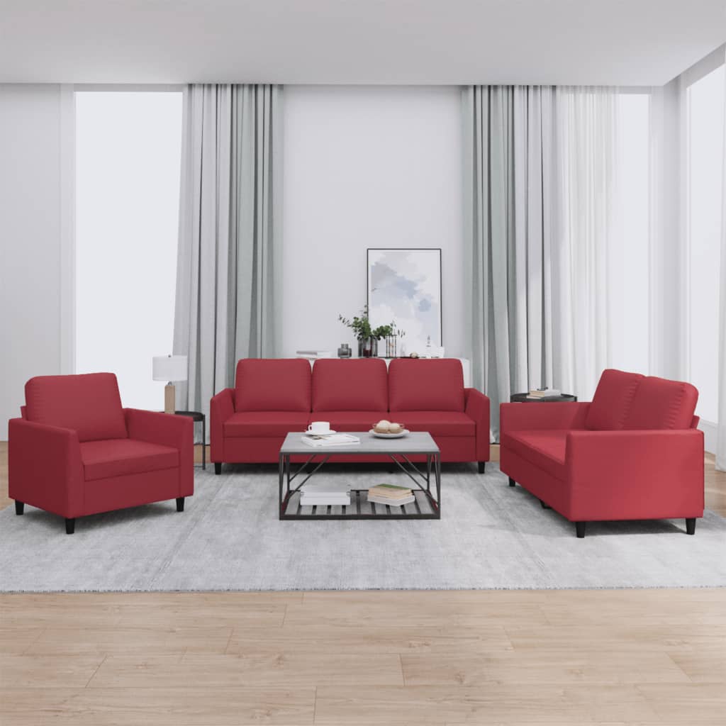 Ensemble de canapés 3 pcs et coussins Rouge bordeaux Similicuir