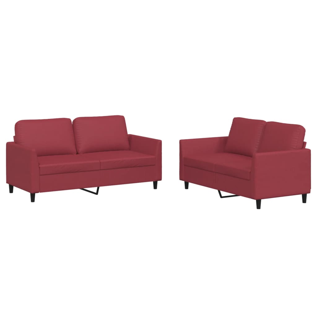 Ensemble de canapés 2 pcs et coussins Rouge bordeaux Similicuir