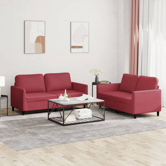 Ensemble de canapés 2 pcs et coussins Rouge bordeaux Similicuir