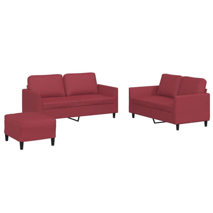 Ensemble de canapés 3 pcs et coussins Rouge bordeaux Similicuir