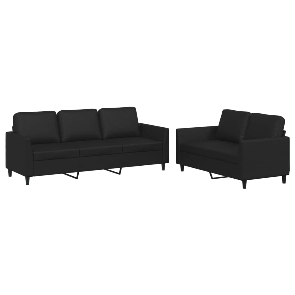 Ensemble de canapés 2 pcs avec coussins Noir Similicuir