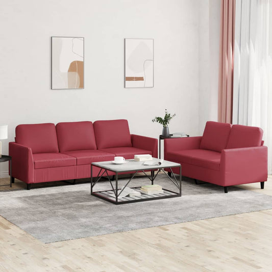 Ensemble de canapés 2 pcs et coussins Rouge bordeaux Similicuir