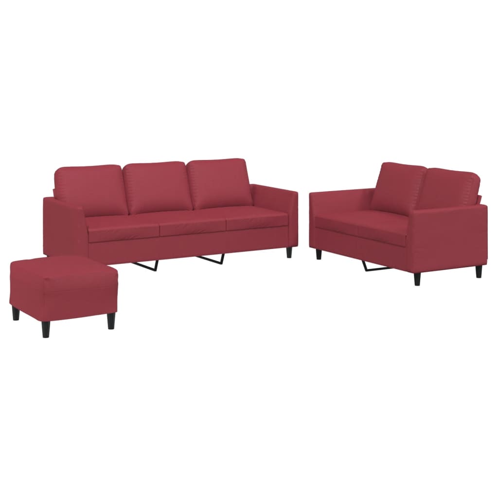 Ensemble de canapés 3 pcs et coussins Rouge bordeaux Similicuir