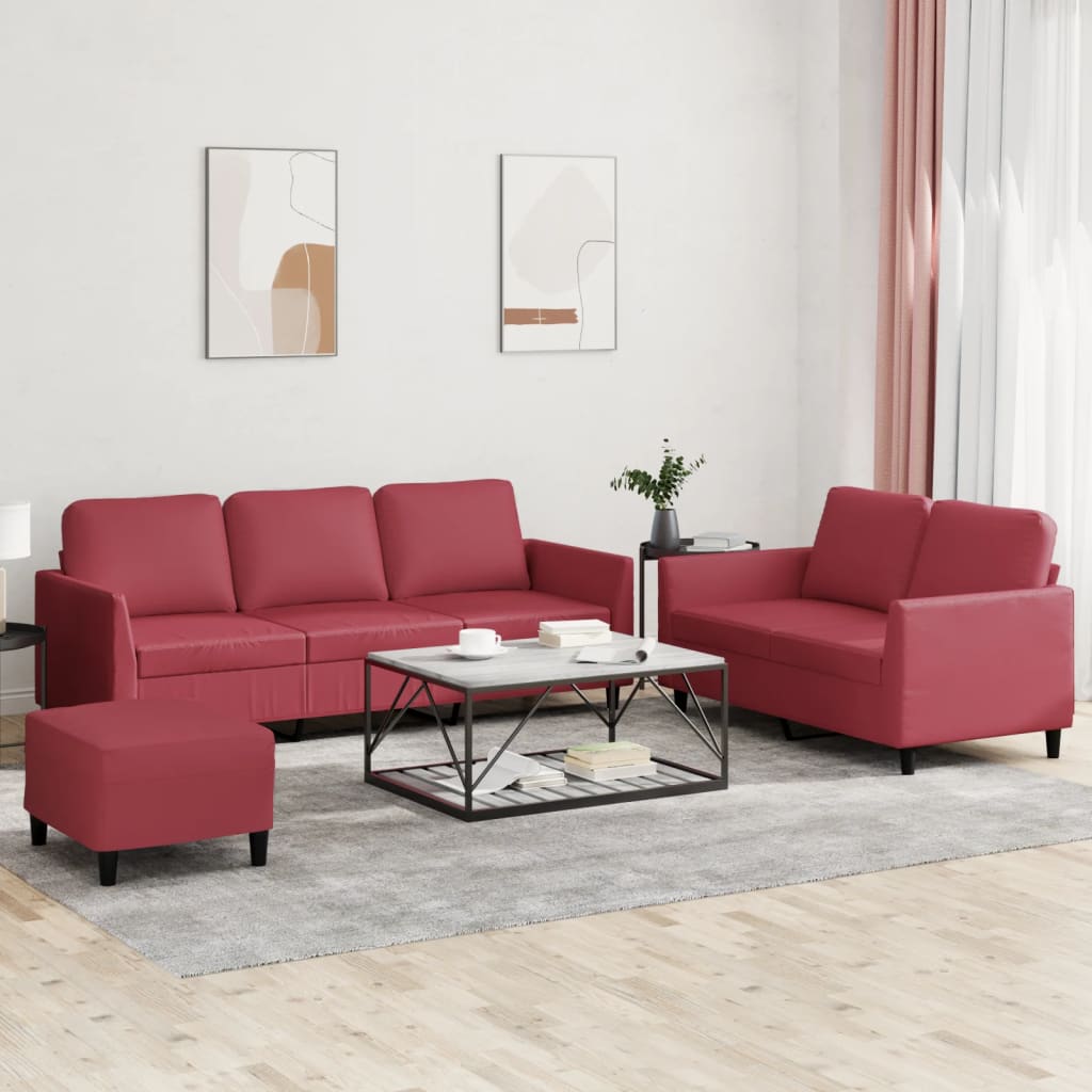 Ensemble de canapés 3 pcs et coussins Rouge bordeaux Similicuir