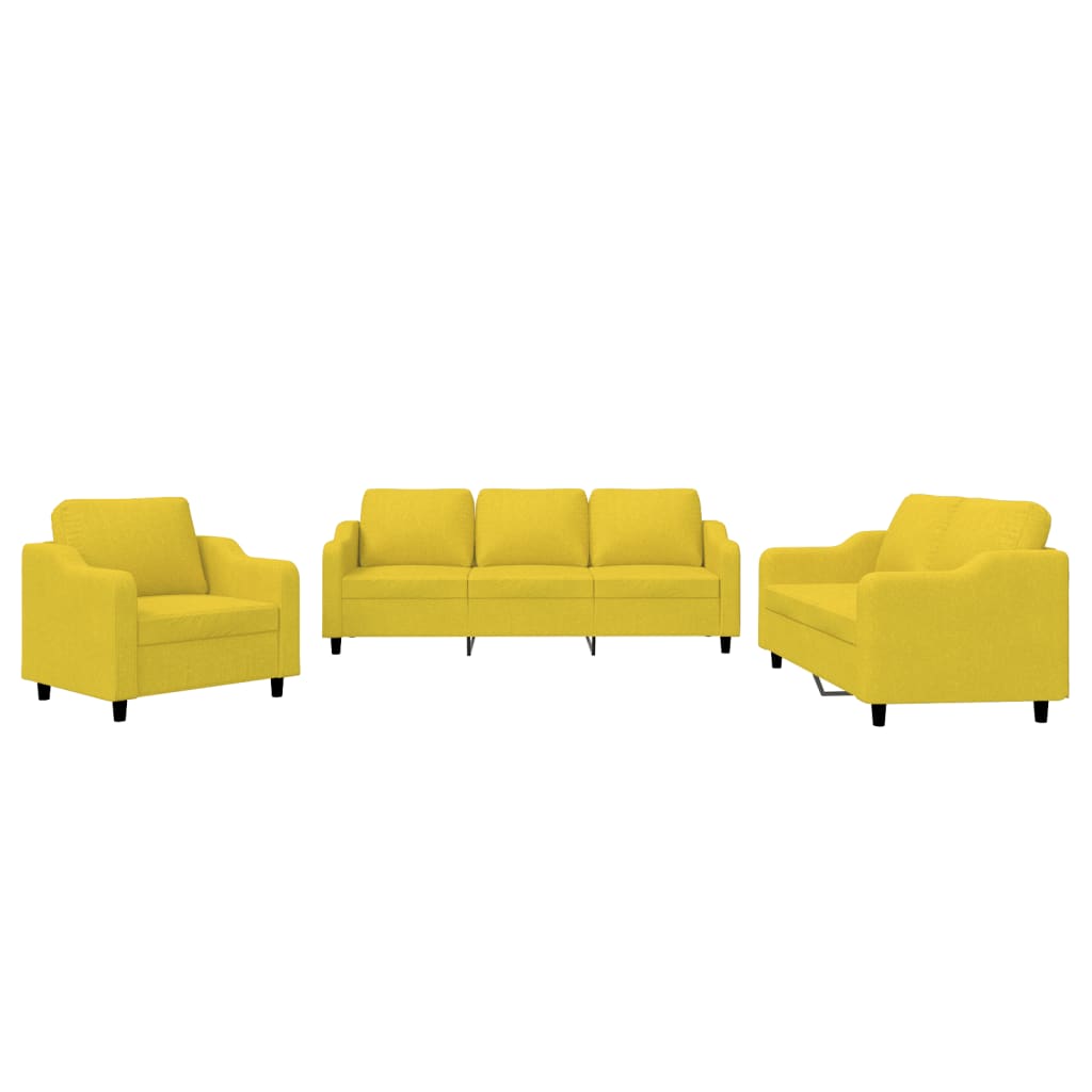 Ensemble de canapés 3 pcs avec coussins Jaune clair Tissu