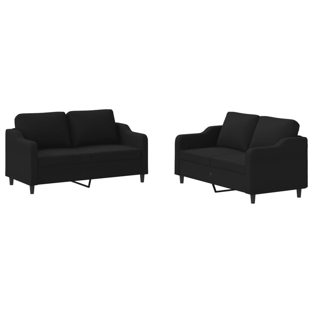 Ensemble de canapés 2 pcs avec coussins Noir Tissu